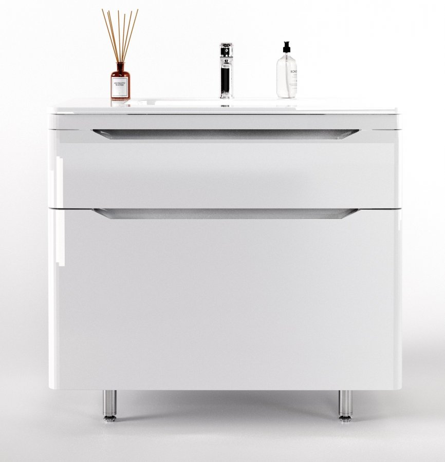 Тумба напольная "Марелла 90" (2 ящ.) Люкс антискрейтч белый глянец, PLUS
