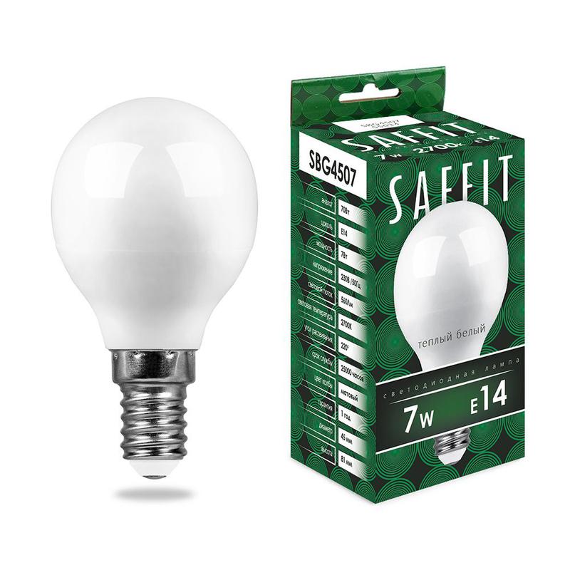 Лампа светодиодная 7Вт 230В E14 2700К G45 SBG4507 SAFFIT 55034