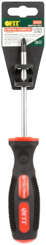 Отвертка "Универсал" CrV сталь прорезиненная ручка профи 6х100мм РZ2 FIT 55154