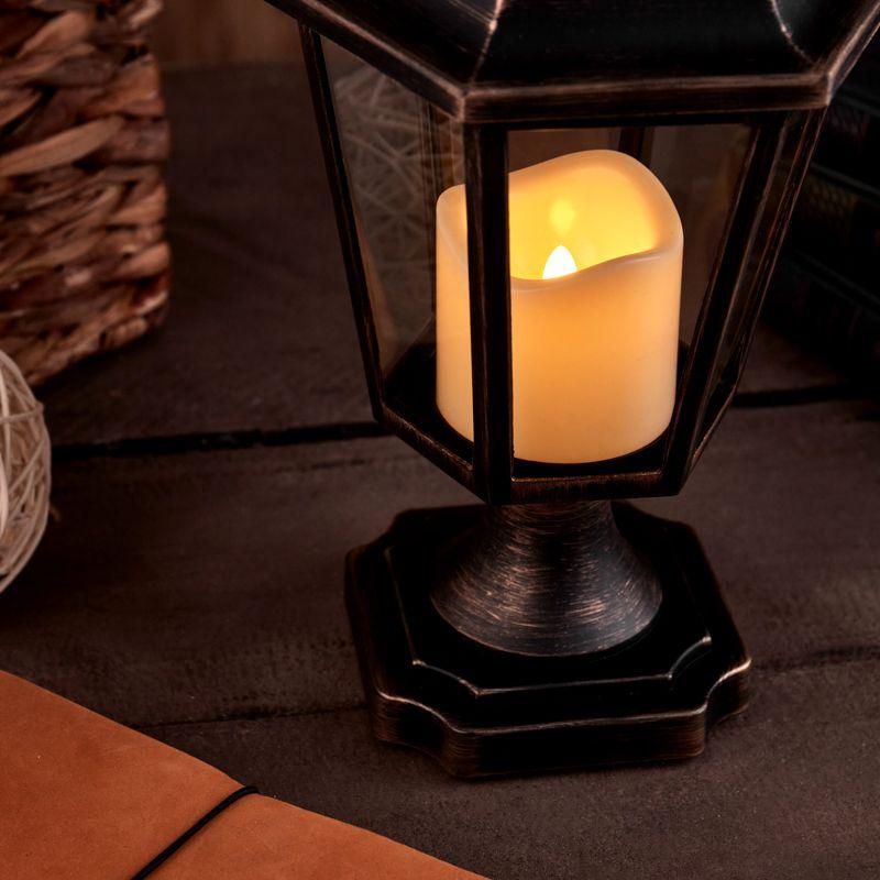 Фонарь декоративный на подставке со свечкой бронзовый корпус размер 14.5х17х31см тепл. бел. Neon-Night 513-058