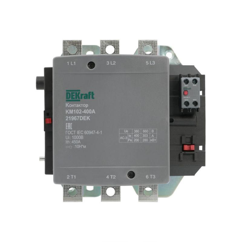Контактор 400А 220В АС АС3 АС4 1НО+1НЗ КМ-102 DEKraft 21967DEK