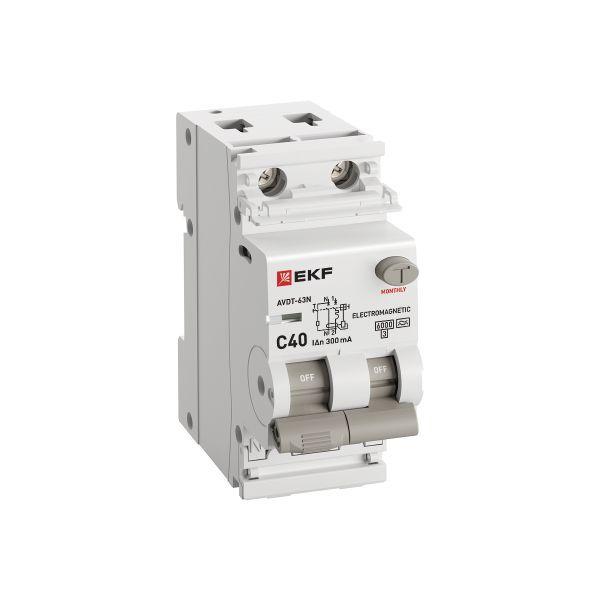Выключатель автоматический дифференциального тока 2п (1P+N) C 40А 300мА тип A 6кА АВДТ-63N (электромех.) PROxima EKF D63N26MA40C300