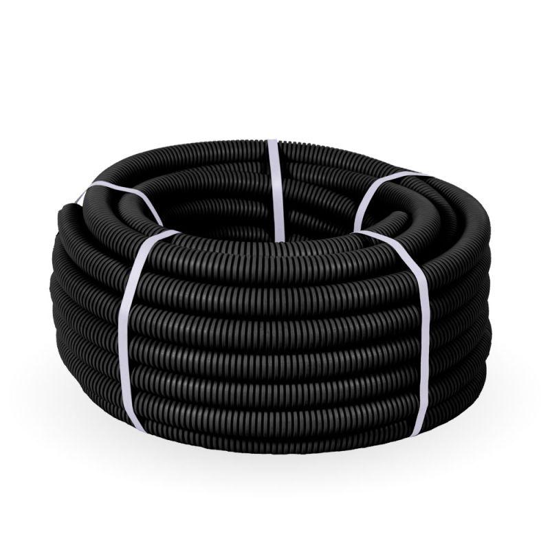 Труба гофрированная ПНД тяжелая d25мм с протяжкой 750 Н безгалоген. (HF) стойкая к УФ черн. (уп.50м) Промрукав PR.022541