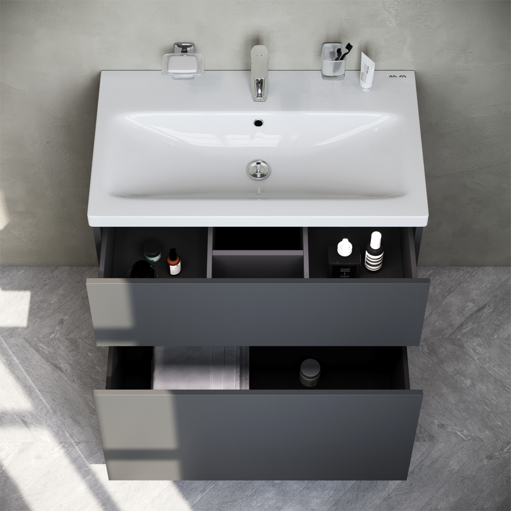 M90FSX07522GM32 GEM, База под раковину, напольная, 75 см, 2 ящика push-to-open, графит матовый