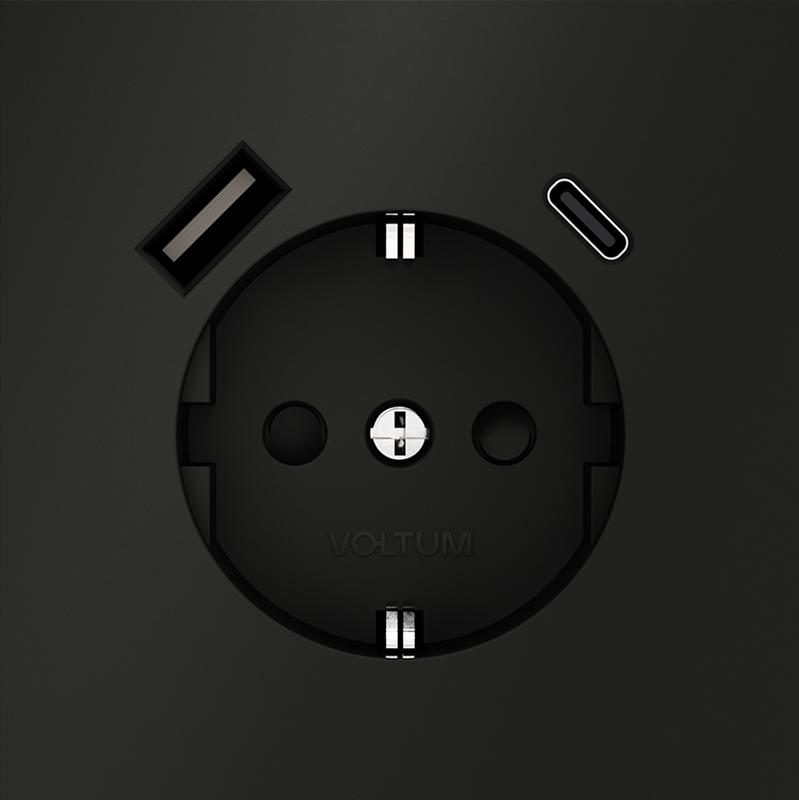 Розетка 1-м СП S70 16А с USB A+С с заземл. защ. шторки механизм черн. матов. Voltum VLS040508