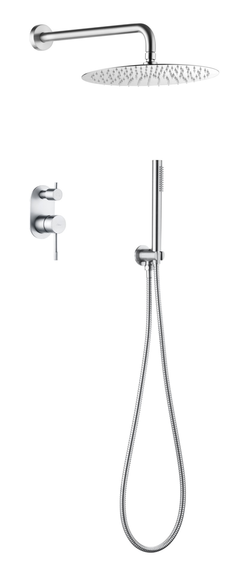 Смеситель встроенный + верхний+ ручной душ, Uno. Хром