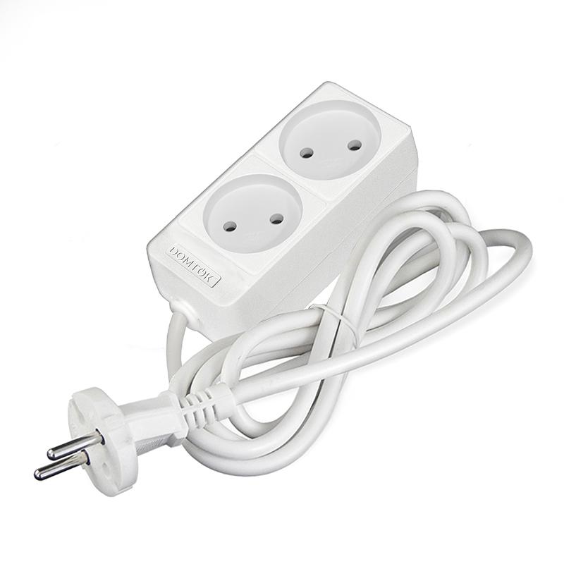 Удлинитель 2х1.5м без заземл. 10А IP20 2.2кВт ПВС 2х1 бел. DOMTOK 2344