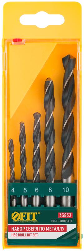 Набор сверл по металлу HSS черненых 5шт ( 4-5-6-8-10мм) FIT 33852