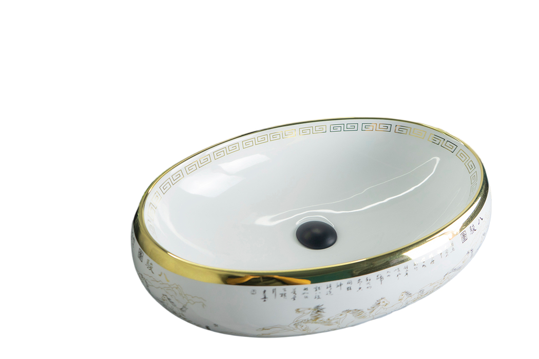 Раковина Gid Nc472 52222 накладная белая / золото 60x41x15