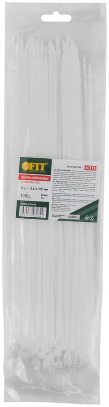 Хомут для проводов 3.6х300мм нейлон. бел. (уп.100шт) FIT 60371