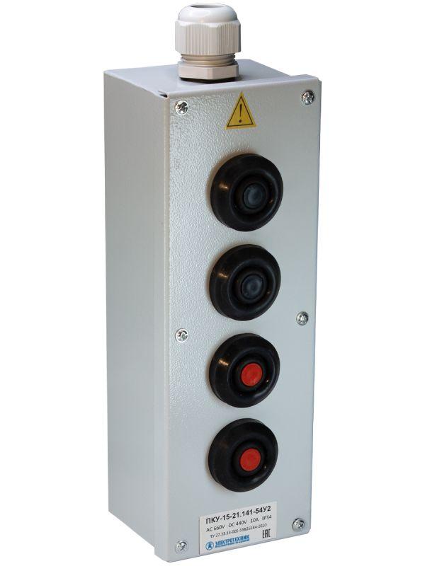 Пост кнопочный ПКУ 15-21.141-54 У2 (2хКЕ081/2 (1з+1р) черн. + 2хКЕ081/2 (1з+1р) красн. + PG-21) пост управления Электротехник ET054492