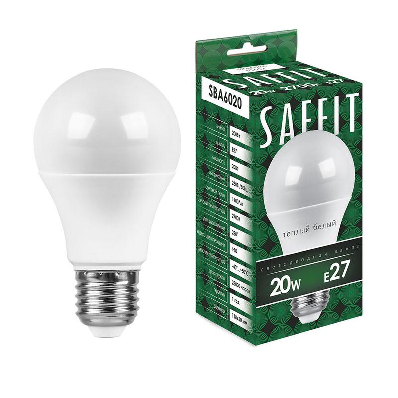 Лампа светодиодная 20Вт 230В E27 2700К A60 SBA6020 SAFFIT 55013