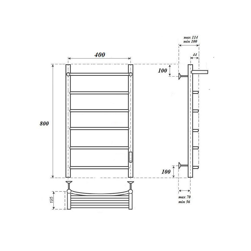 Полотенцесушитель электрический Point Афина PN04848PB П5 400x800 с полкой, диммер справа, черный