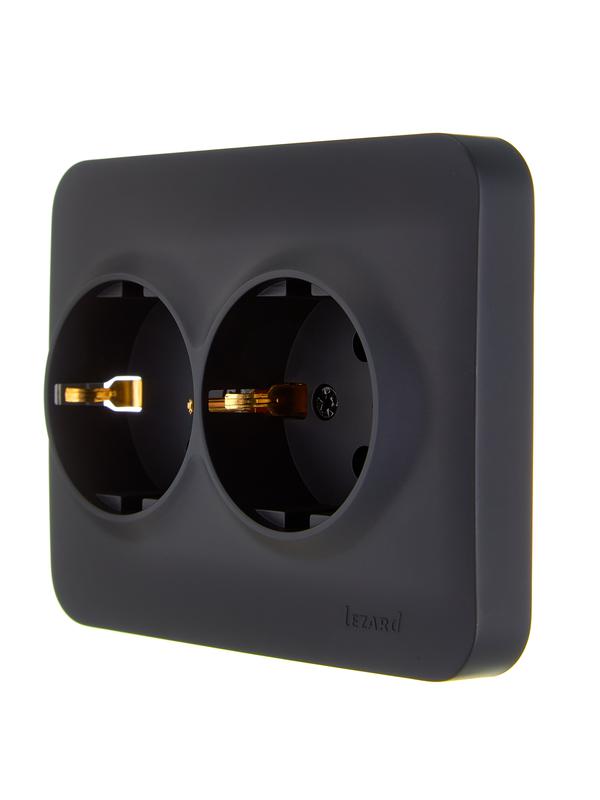 Розетка 2-м СП ASTI 16А IP20 с заземл. термопласт черн. бархат LEZARD 7081-4200-127B