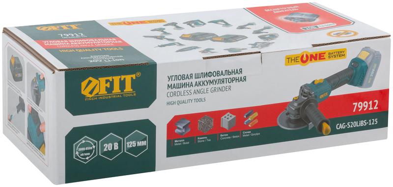 Машина шлифовальная угловая аккумуляторная бесщеточная 20В 3000-8500об/мин; КлК 125мм; регулирование оборотов; без АКБ FIT 79912