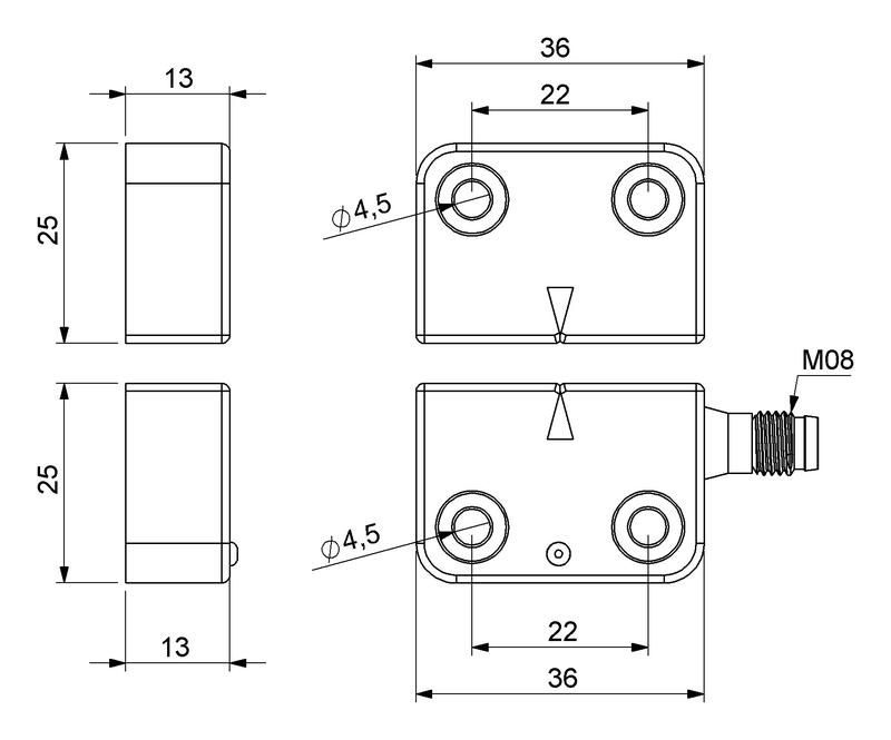 Датчик магнитный (2НЗ) разъем M8х4 (расст. сраб. 5мм) индикация LED правый выход IP68 EMAS SMS21RSZ-S15
