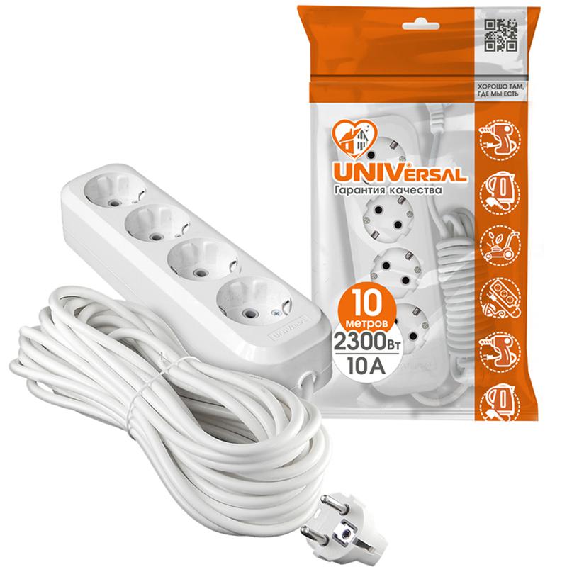 Удлинитель 4х10м с заземл. 10А IP20 Е-304 ПВС 3х1 АБС-пластик UNIVersal 9631984