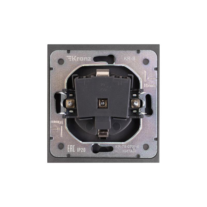 Розетка 1-м СП STRONG MIELE 16А с заземл. защ. шторки графит Kranz KR-78-0701-6