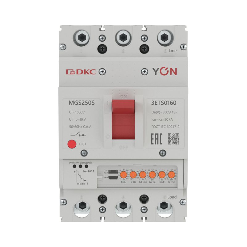 Выключатель автоматический в литом корпусе MGS250S 3P 63-160А 50кА с электронным расцепителем ETS YON MGS250S-3ETS0160