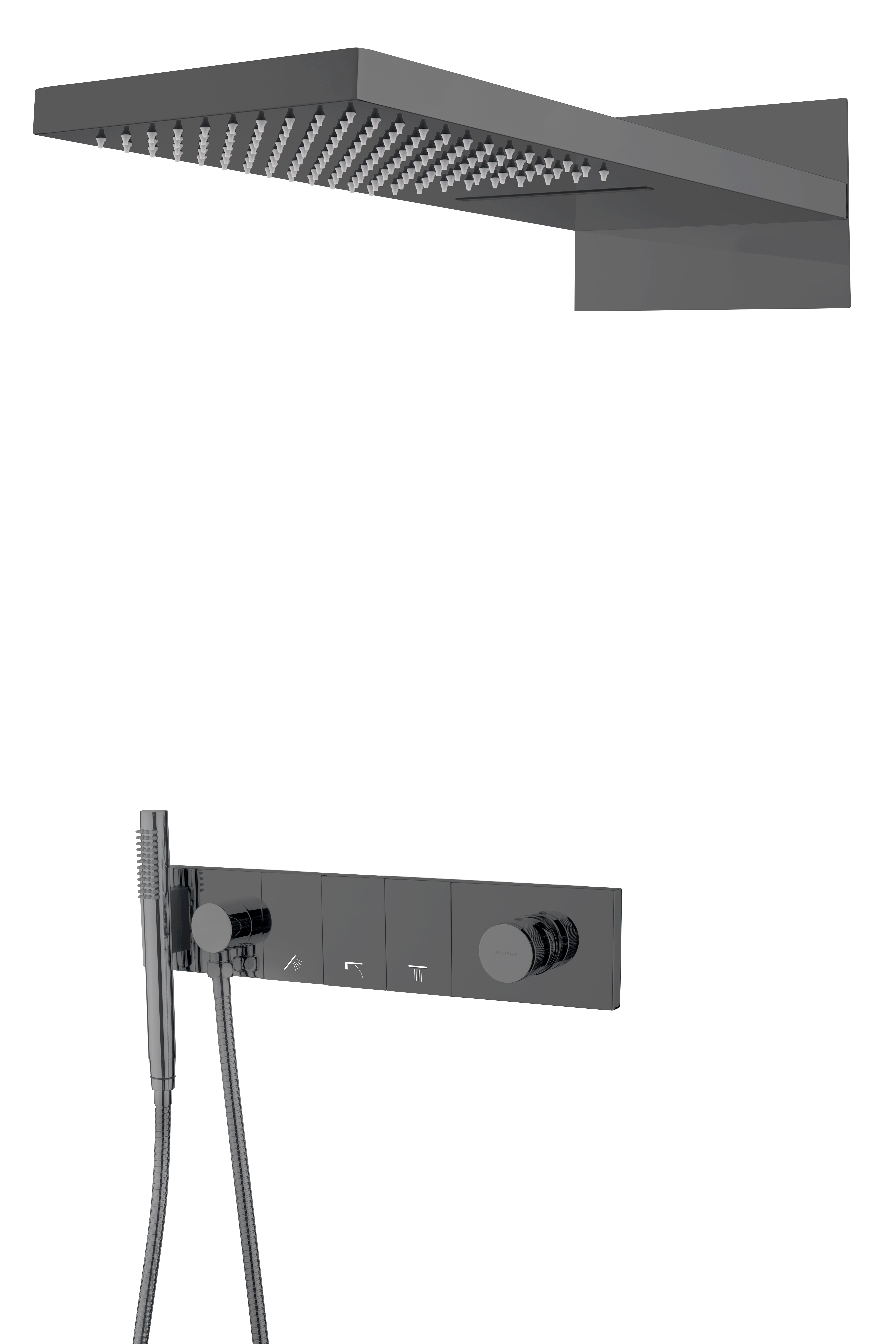 Встроенная душевая система  ZODIAC с термостатом, трехпозиционная GUN METAL