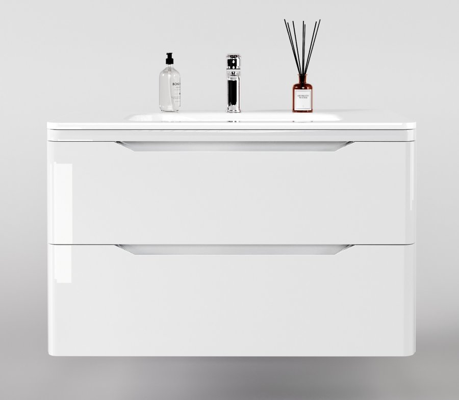 Тумба подвесная "Марелла 90" (2 ящ.) Люкс антискрейтч белый глянец, PLUS