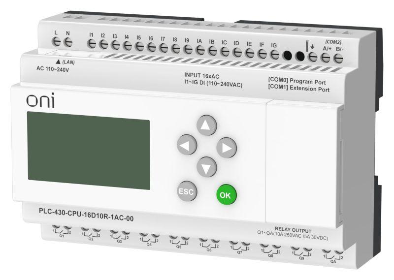 Модуль ЦПУ ПЛК 430 16 DI 10 RO 220В AC с Ethernet портом с экраном ONI PLC-430-CPU-16D10R-1AC-00