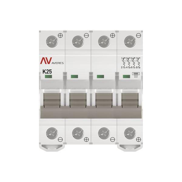Выключатель автоматический модульный 4п K 25А 10кА AV-10 DC AVERES EKF mcb10-DC-4-25K-av