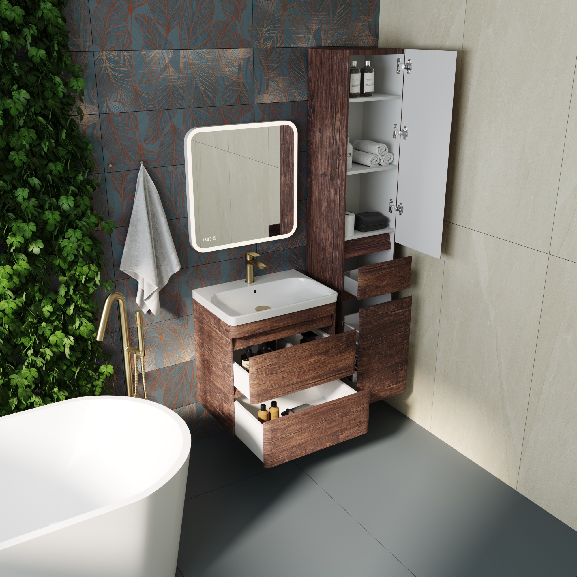 Тумба подвесная "Атлантика 60", Люкс старое дерево, PLUS