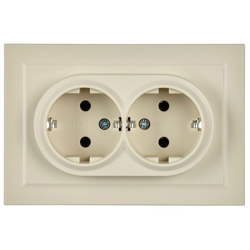 Розетка 2-м СП BRITE РС12-3-БрКр 16А в сборе с заземл. без защ. шторок беж. IEK BR-R21-16-K10-F
