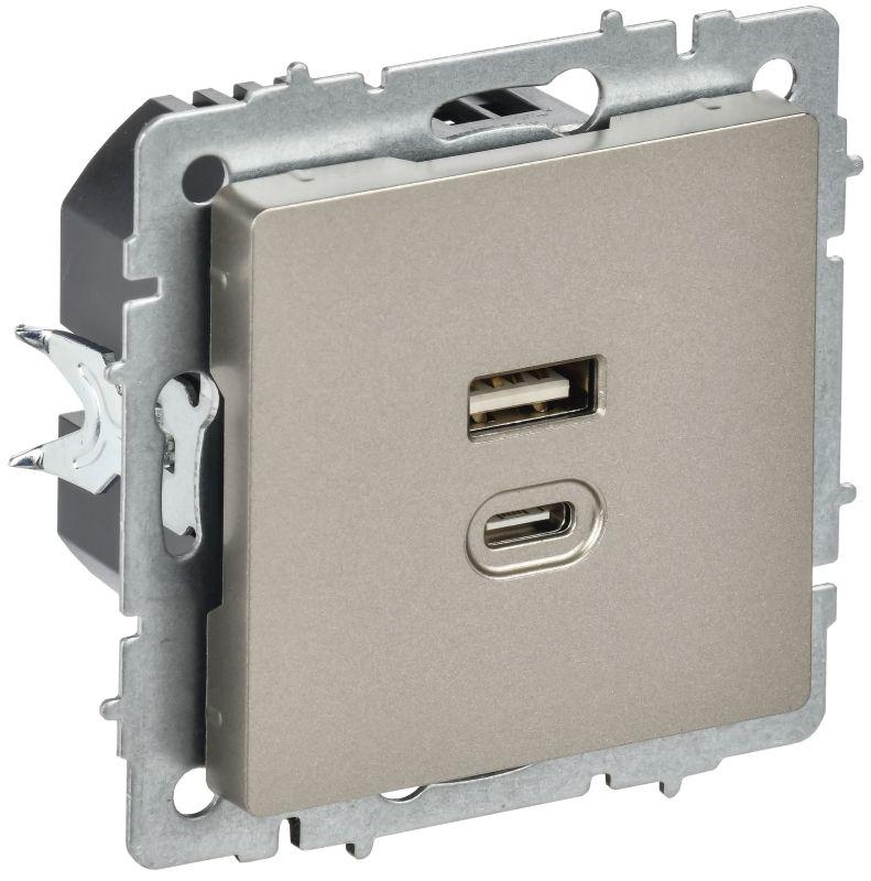 Розетка СП BRITE РЮ11-2-БрШ USB A+C 45Вт высокоскор. заряд. шампань IEK BR-U22-045-K37