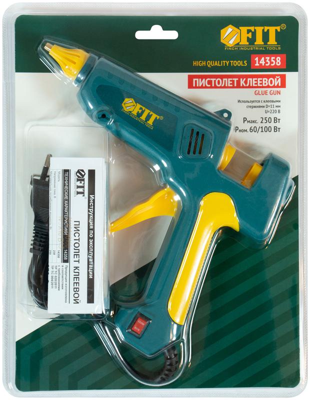 Пистолет клеевой 11мм 60Вт/100Вт (250Вт) 2 режима профи FIT 14358