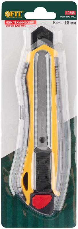 Нож технический 18мм усиленный прорезиненный 2-х сторонняя автофиксация FIT 10248