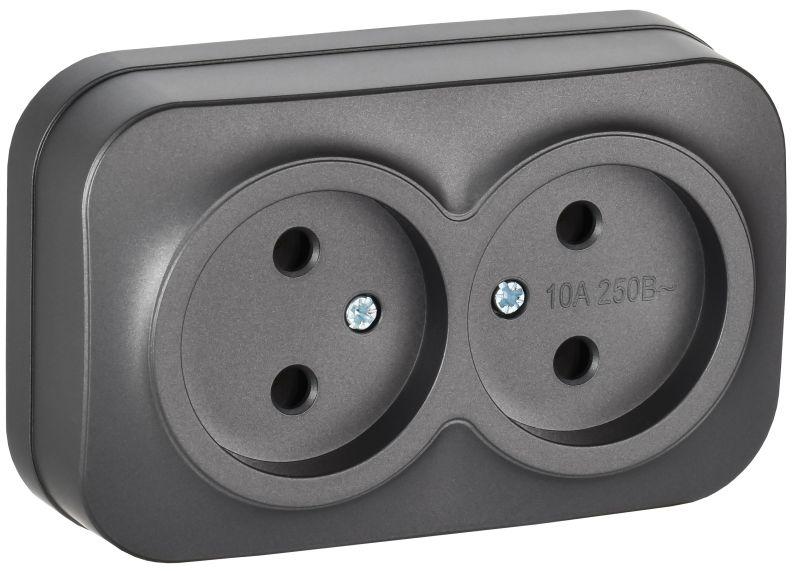 Розетка 2-м ОП GLORY РС22-2-ХСм 10А без заземл. без защ. шторок сталь матов. IEK ERH20-K46M-10