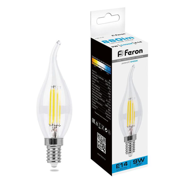 Лампа светодиодная 9Вт 230В E14 6400К прозрачн. LB-74 FERON 38235