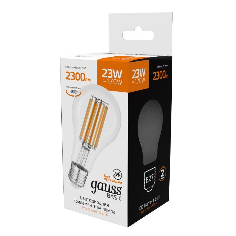 Лампа светодиодная филаментная Basic Filament А70 23Вт 2700К Е27 2300лм GAUSS 40712132