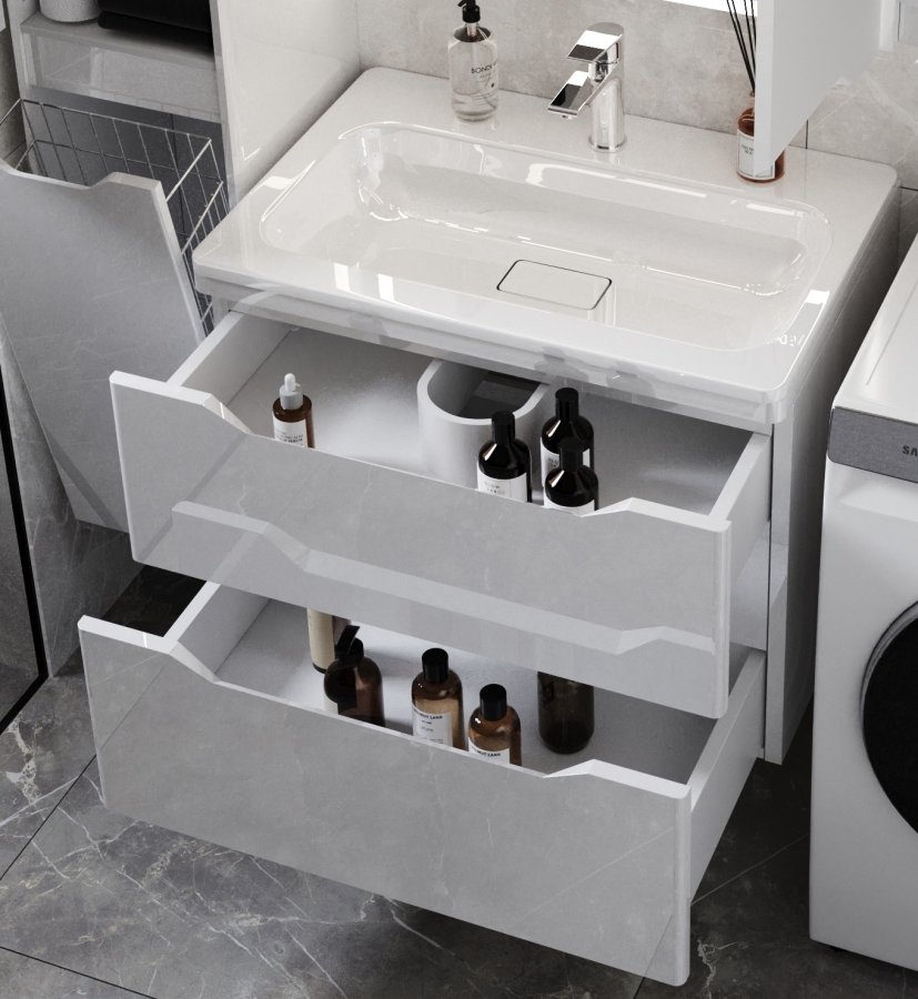 Тумба подвесная "Марелла 70" (2 ящ.) Люкс антискрейтч белый глянец, PLUS