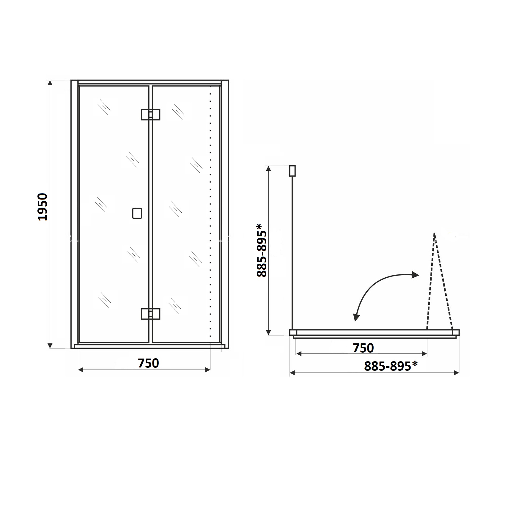 Ограждение BELLA ZQD91B душевое Ceruttispa без поддона (90х90х195)