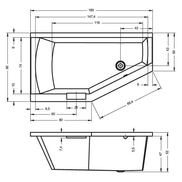 Акриловая ванна Riho Geta 160x90 R