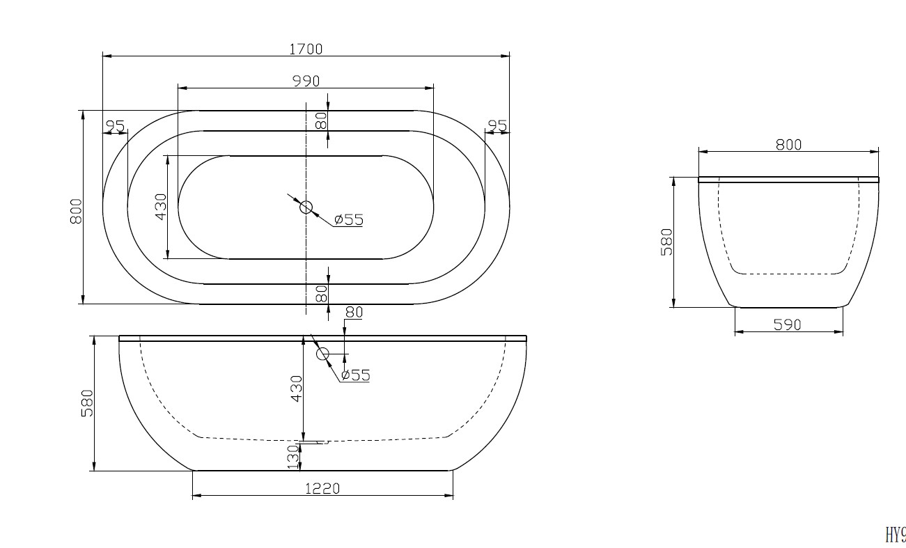 Акриловая ванна BELBAGNO BB13-1700, 1700x790x580