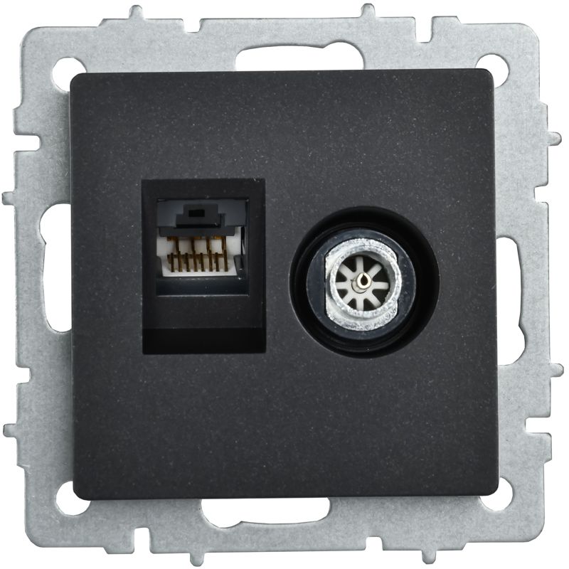 Розетка компьютерная + телевизионная 2-м Brite РТВ/РК12-БрЧ RJ45 кат.5E + TV механизм черн. IEK BR-AK20-1-K02