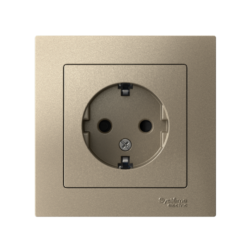 Розетка 1-м СП AtlasDesign 16А IP20 с заземл. защ. шторки в сборе шампань SE ATN000544