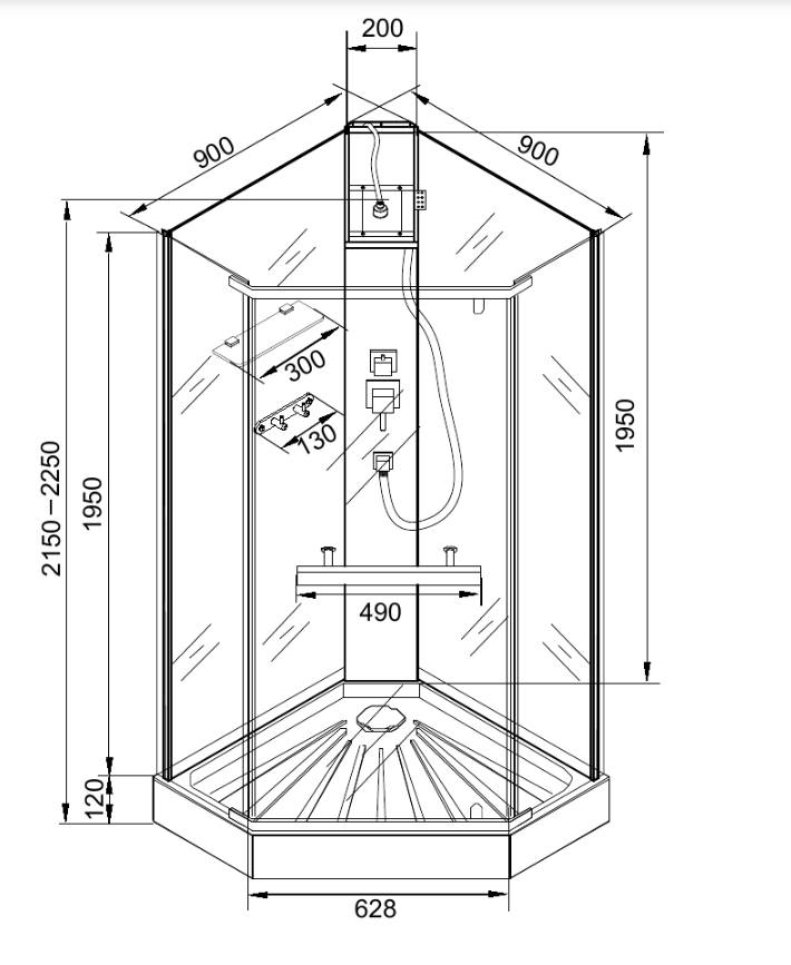 Кабина CHIKA901T душевая без крыши Ceruttispa (90x90x215-225)