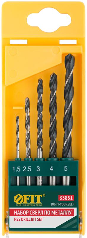Набор сверл по металлу HSS черненых 5шт (15-25-3-4-5мм) FIT 33851