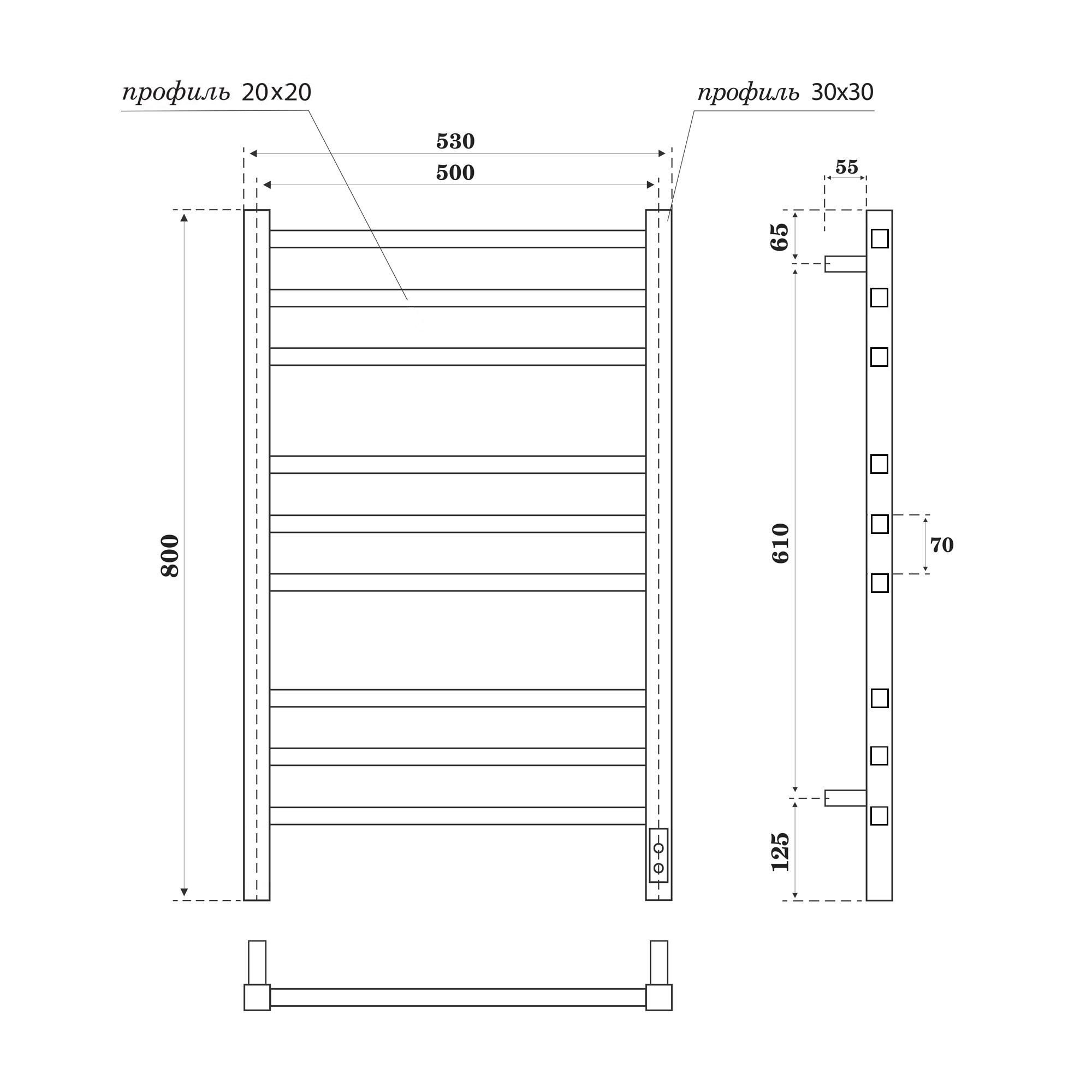 Полотенцесушитель электрический Point Вега PN71858GB П9 500x800, диммер справа, графит блеск