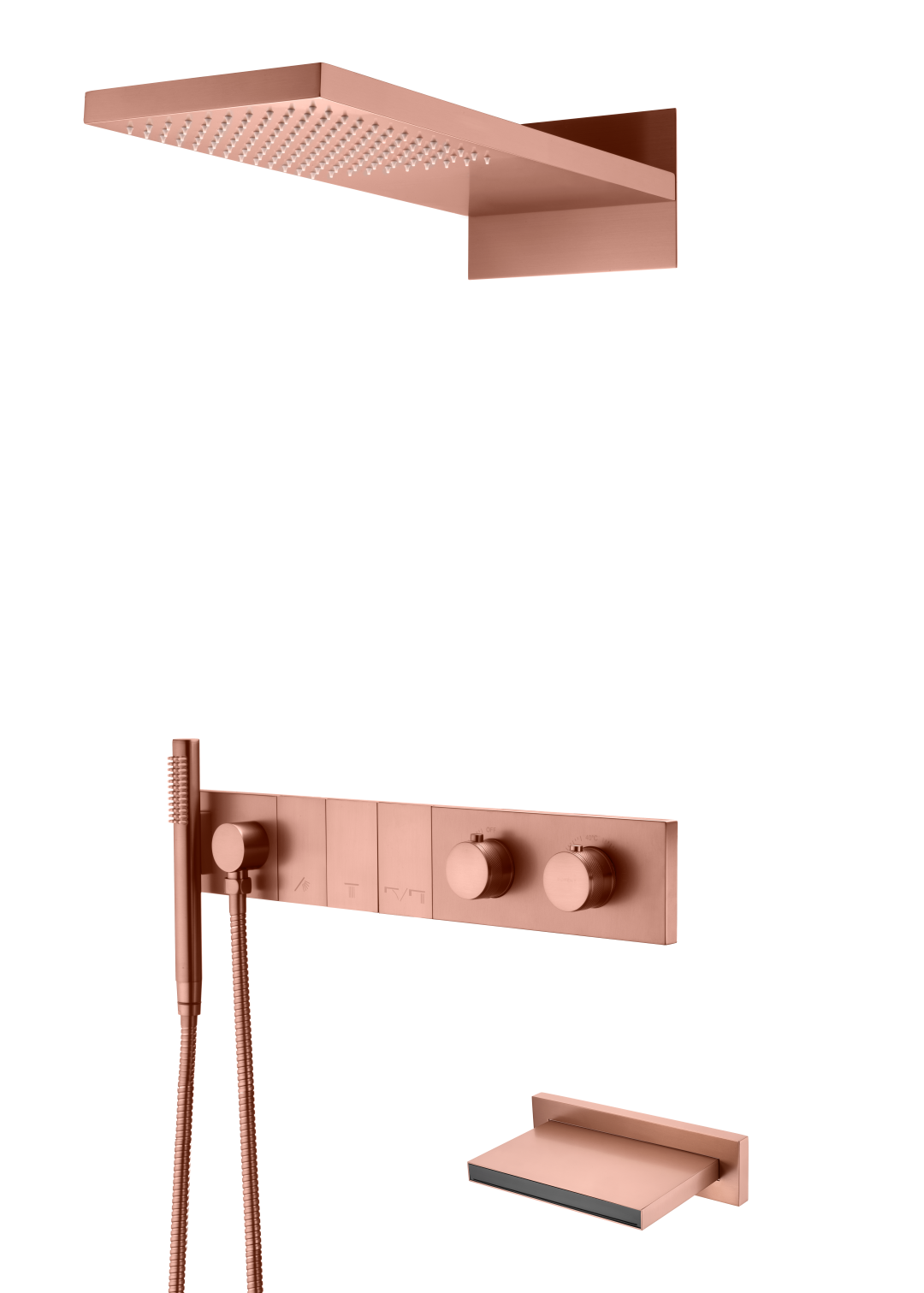 Встроенная душевая система  с изливом ZODIAC с термостатом, трехпозиционная Copper Brushed