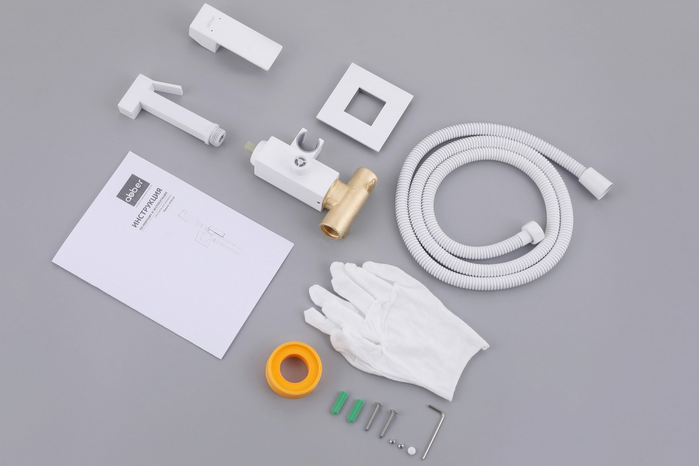 Смеситель ABBER Daheim AF8226W с гигиеническим душем,белый матовый