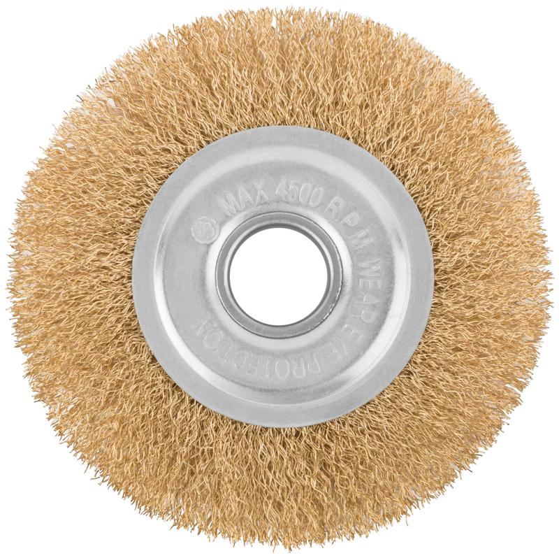 Корщетка дисковая прямая d посадочный 22.2мм стальная латунированная волнистая проволока 125мм КУРС 39025