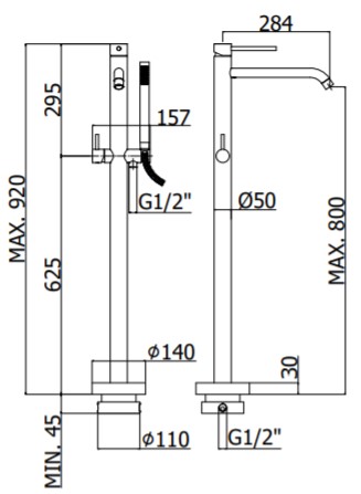 Смеситель для ванны напольный Paffoni LIGHT LIG032CR Хром