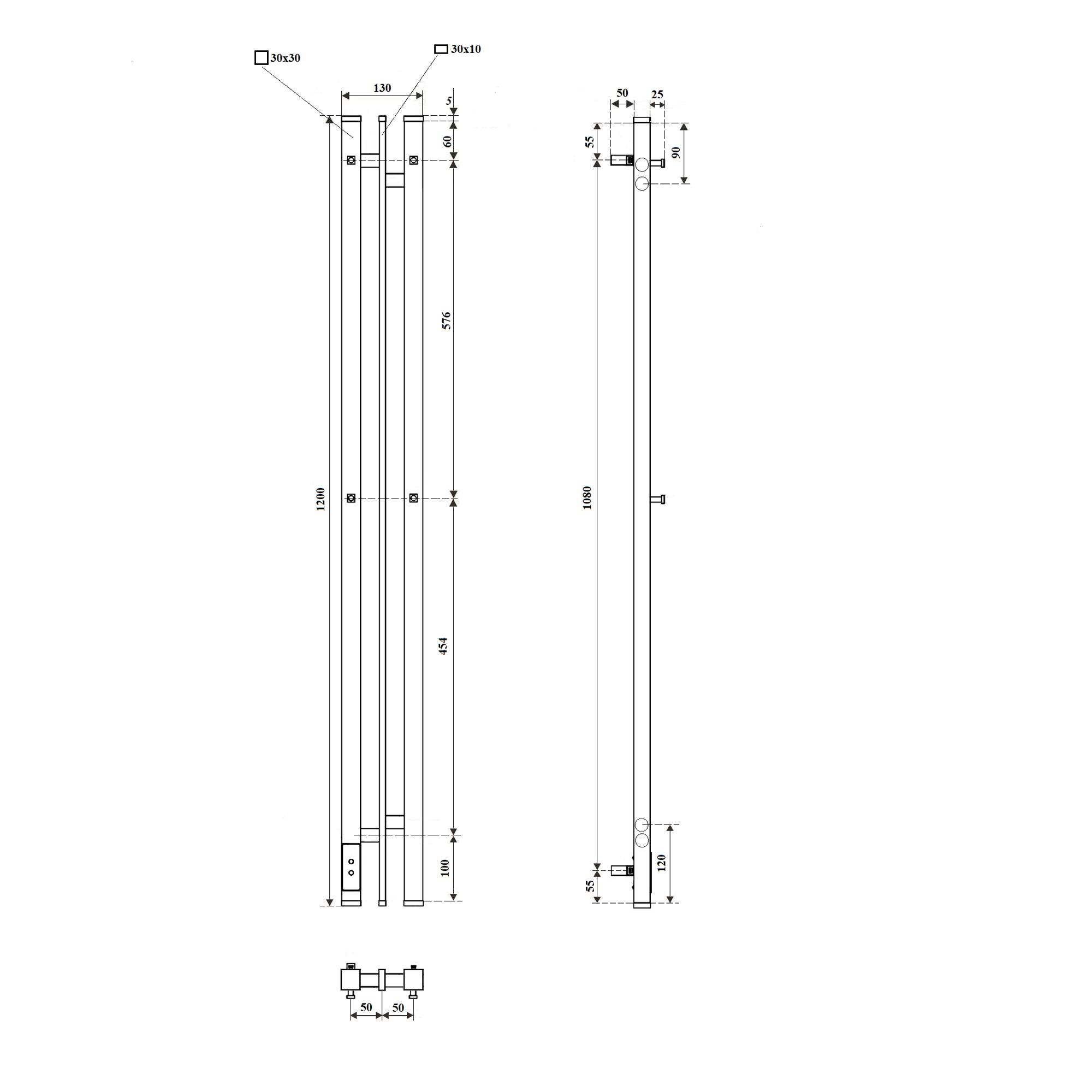 Полотенцесушитель электрический Point Фрея PN20712GB П2 100x1200 диммер слева, графит блеск