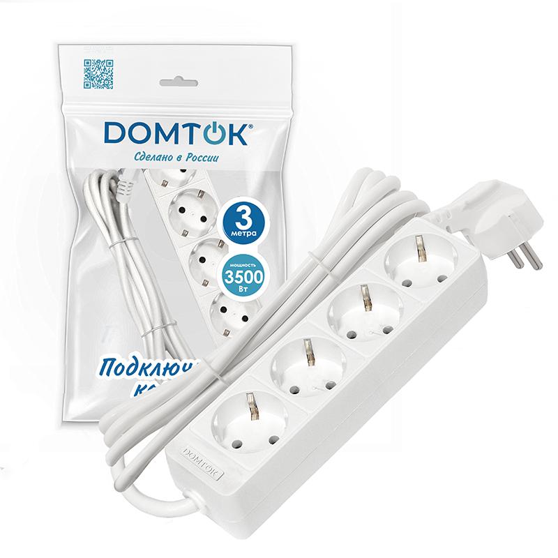 Удлинитель 4х3м с заземл. 16А IP20 3.5кВт ПВС 3х1 бел. DOMTOK 2396